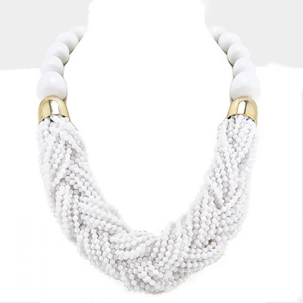 White Braided Multi-strand Statement Necklace
